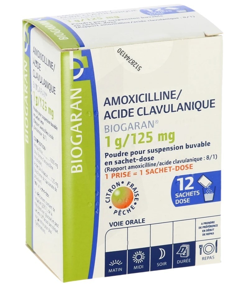 AMOXICILLINE  + ACIDE CLAVULANIQUE 1000/125mg pdre susp . buv. sach.